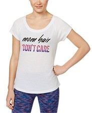 Ideology Womens Short Sleeves Mom Hair Do Not Care Slogan Printed T-Shirt Medium