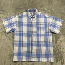 Vtg CalTop Y1000 Shirt Mens L Blue Plaid Short Sleeve Made in USA OG Lowrider
