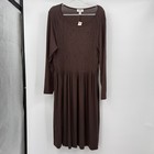 Talbots Women's Brown Long Sleeve Pleated Knit Dress Sz 20 NWT Classic Y2K Fairy