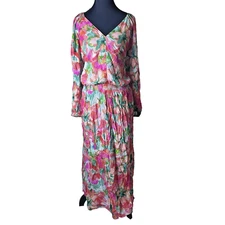 Soft Surroundings Women Sz 1X Boho Luxe Floral Maxi Dress Long Sleeve Multicolor
