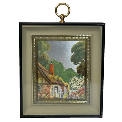 Vintage Metalcraft Picture 6x7 Framed Art English Cottage Garden Theme Shimmer