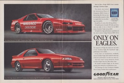 Vintage 1992 Goodyear Eagle Tires 2-Page Print Ad Promo Ad Dodge Daytona