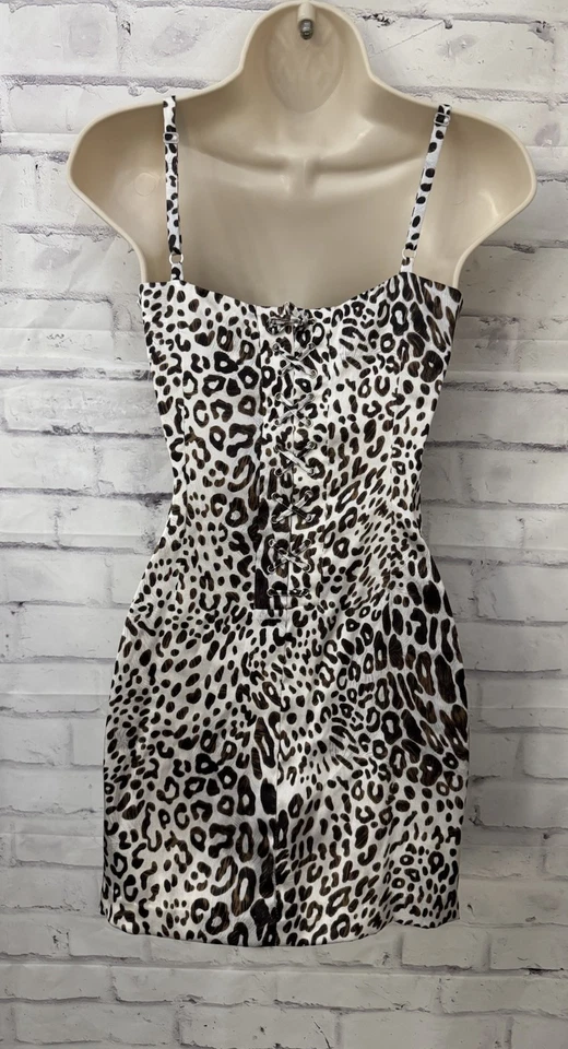 Marciano XS Silk Blend Leopard Print Lace Up Sexy Wedding Guest Slip Dress 90’s - Image 3 of 4