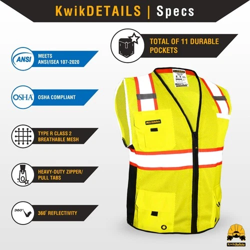 KwikSafety BIG KAHUNA (15 PACK) Hi Vis ANSI PPE Surveyor Class 2 Safety Vest image 5