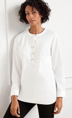 NWT Talbots Women s Size XS White Cotton Blend Partial Button Up Pullover Tunic