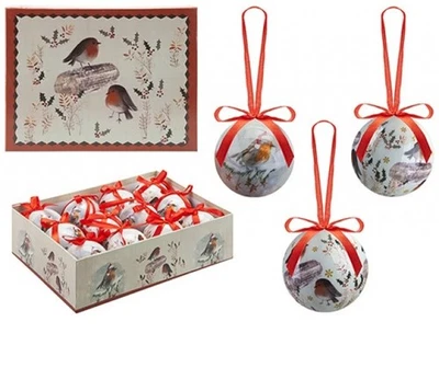 PMS INTERNATIONAL Set of 12 Gift Boxed Christmas Robin Baubles Tree Decorations Home Xmas Gift