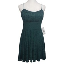 City Vibe Dark Green Lace Dress Large NWT Coquette Fit Flare Cocktail Whimsigoth