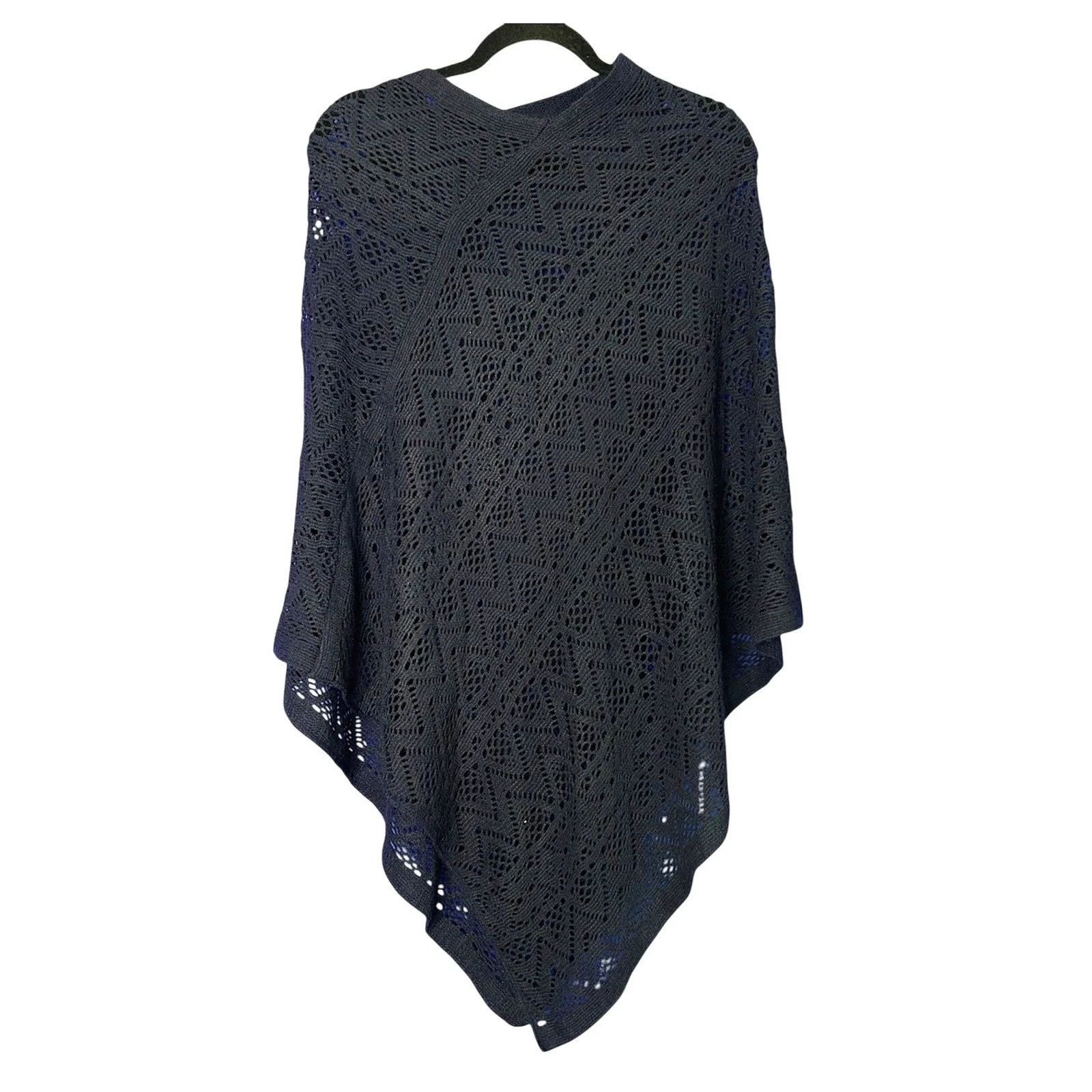 Womens Blue Knit Poncho One Size Boho Festival Flowy Asymmetrical Grannycore
