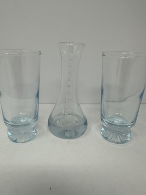 Vintage Duz Crystal Star Sapphire Blue Juice Glasses & Bud Base MCM A1
