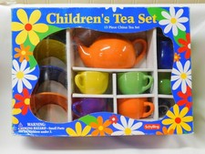 NIB Vintage 1999 SCHYLLING Festive Ware 13 PC China Tea Set Child Doll Size NEW