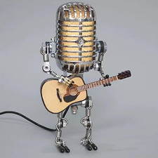 Vintage Microphone Guitar Lamp, Cool Guitar Gifts USB Plug in Powered