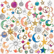 120Pcs Mixed Sun Star Moon Charms Jewelry Making Gold Enamel Charm Pendants for