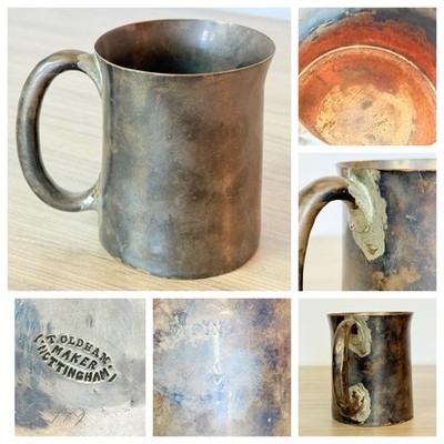 Victorian Copper ½ Pint Pub Measure Mug Tankard Crown VR Glasgow T Oldham c1900