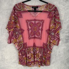VTG Y2k INC Pink Paisley Sheer Mesh Top Womens sz L P Fairy Grunge Indie Sleeze