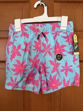 Boys Art Class Blue Pink Floral Swim Trunks Size M 8 Mid-Thigh UPF 50