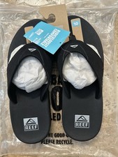 New Reef FANNING Men's Size 9 Flip Flops w/ Bottle Opener Sandals - Black