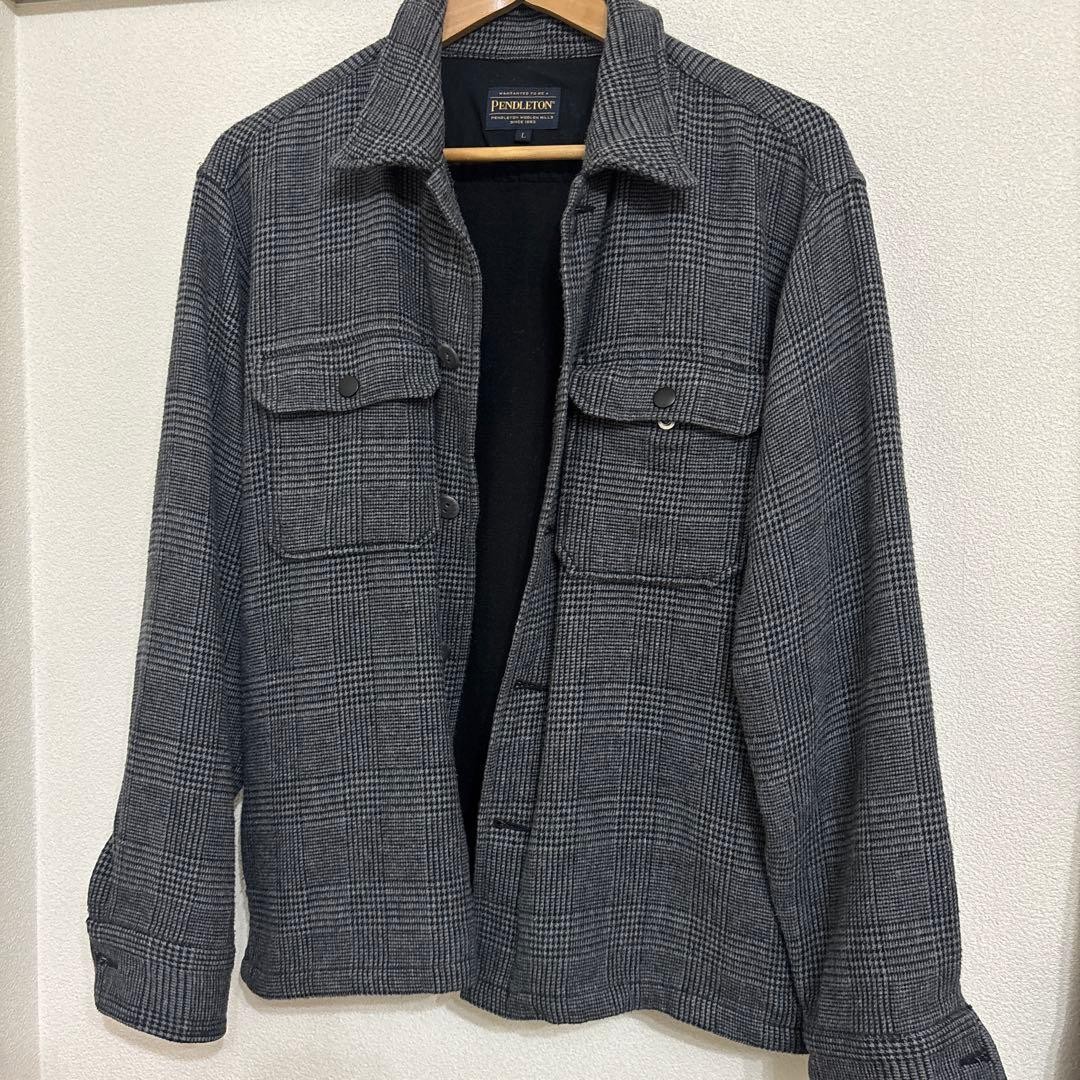Pendleton Wool Blend Check Shirt Jacket Gray L Me… - image 1
