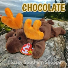 🤎 1993 CHOCOLATE Brown & Orange MOOSE Ty Beanie Babies 4th/5th Hang Tag *MWMT*