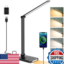 LED Desk Lamp with USB A C Ports, Touch Control, 5 Colors, Dimmable for Office