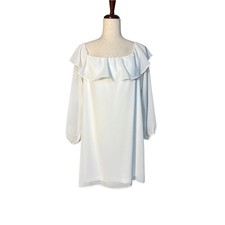 NWT Lulus White Ruffle Long Sleeve Mini Dress Bridal Bachelorette Size XL