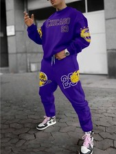 2-Piece Set - Plus Size Men's Long Sleeve Pant Set, Chicago Monogram Print,