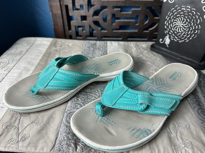 Clarks CLOUDSTEPPERS 9 Aqua Blue~Breeze Sea~slip-on Slide SANDALS~flipflops