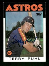 1986 Topps   763 Terry Puhl  signed auto autograph  blue sharpie JBN BXCP61
