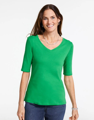 TALBOTS Women V-Neck Tee, HILLSIDE GREEN (Style # 58653784)