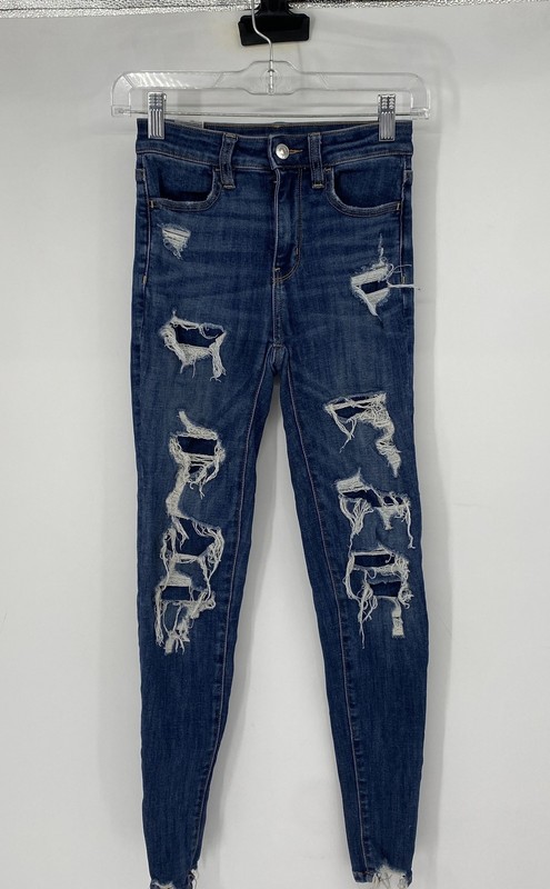 American Eagle Outfitters Womens Blue High Rise Distressed Jegging Jeans Sz 000