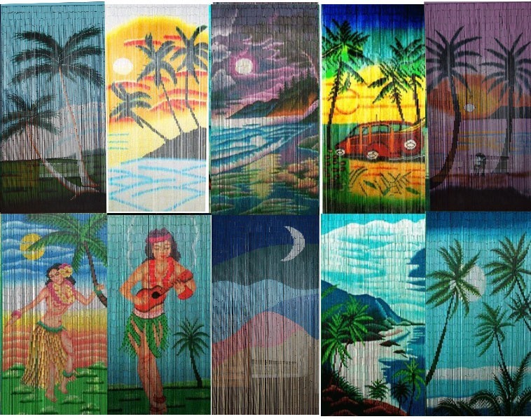 Bamboo Beaded Curtain Window Door Hanging Shoji Room Dividers Palm Hawaii  Beach
