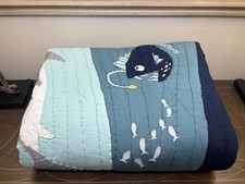Pottery Barn Kids Save Our Seas Twin Size Quilt Patchwork Blue-READ