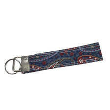 Fabric Key Chain Blue Paisley Print Key Fob Handmade Keychain Wristlet NEW