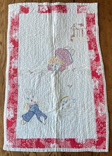 VTG Homemade Hand Embroidered Baby Nursery Quilted Crib Blanket 21 x32 Free Ship