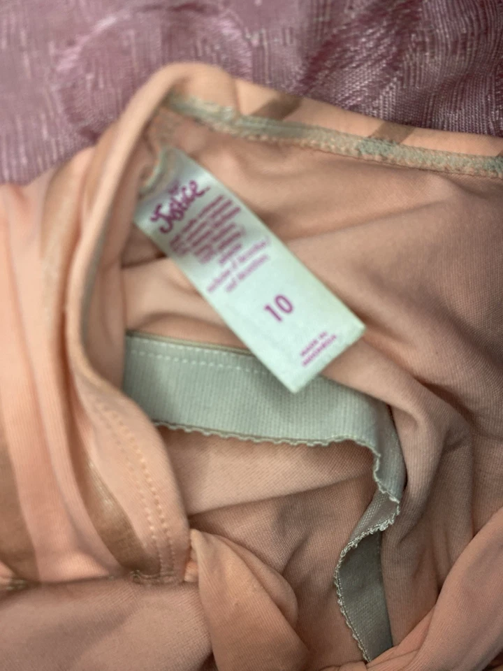 Traje de baño de una pieza Justice Girls lentejuelas sirena metálico rayas melocotón talla 10 Foto 3 de 3