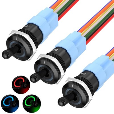 12V Waterproof Lighted Toggle Switch 20A Heavy Duty Metal RGB LED for Marine