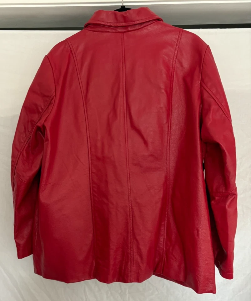 Chaqueta de cuero DIÁLOGO roja cremallera completa 100 % cuero para mujer talla grande 1X usada en excelente estado Foto 2 de 4
