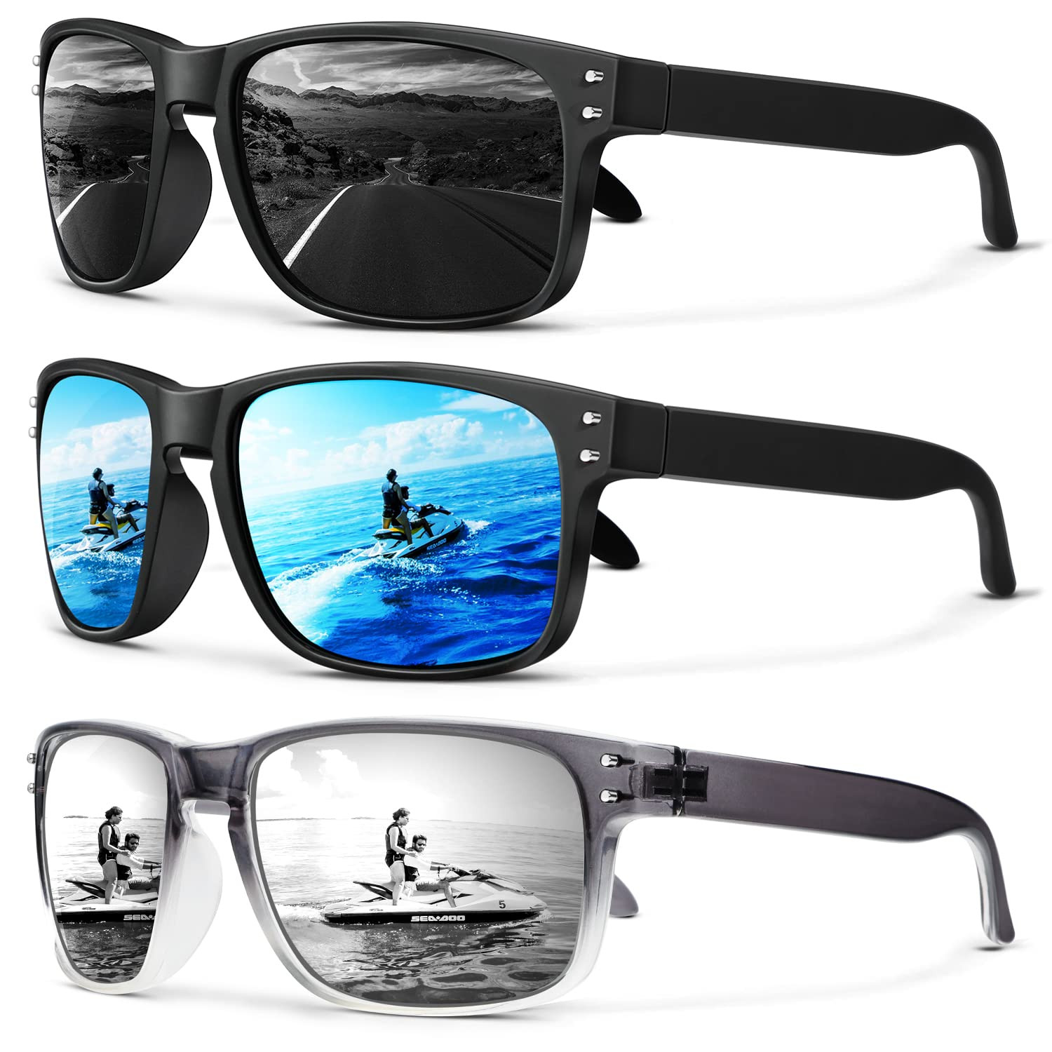 Mens Sunglasses Polarized, Retro Square Sun Glasses for Men Women with UV400 ...
