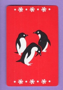1 Single Swap Playing Card CUTE PENGUINS ARTIC BIRDS ANIMAL FUN ART MINT VINTAGE