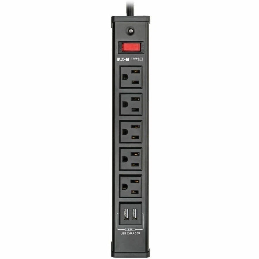 Tripp Lite Surge Protector Power Strip 5-Outlet 2 USB Charging Ports 6ft Cord - Image 4 of 4