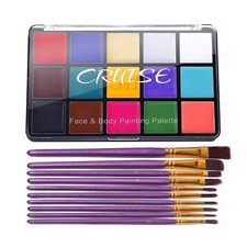 15 Color Face Body Paint Oil Palette Kit w/ 10 Brushes Halloween Cosplay SFX