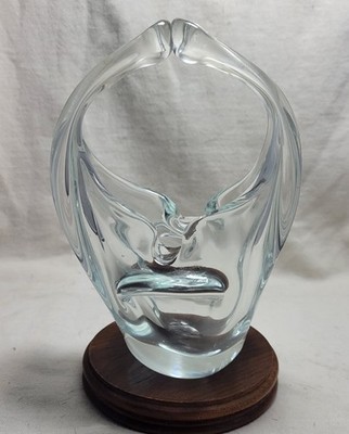 VTG  ITALIAN Clear Hand Blown Art Glass Spit Handle Ashtray/Basket/Vase