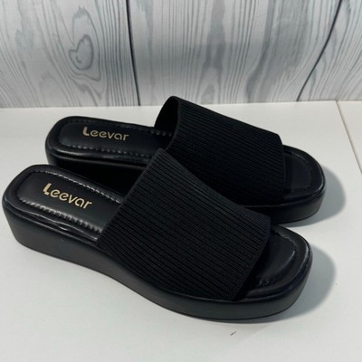 Leevor Black Platform Slide Sandal Retro Comfort Size 7.5 New, no box 