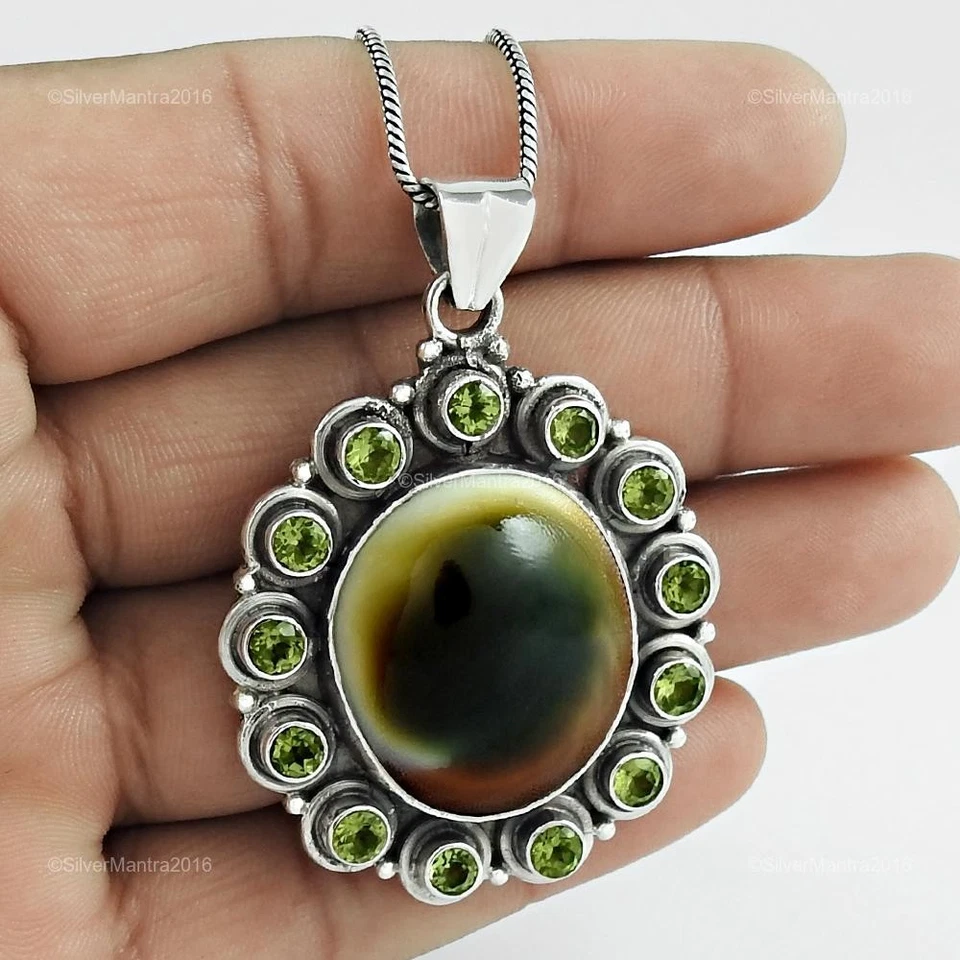 Oval Peridot Massiv Sterling Silber Einfassung Tochter Handgefertigt Verlobung - Bild 3 von 4