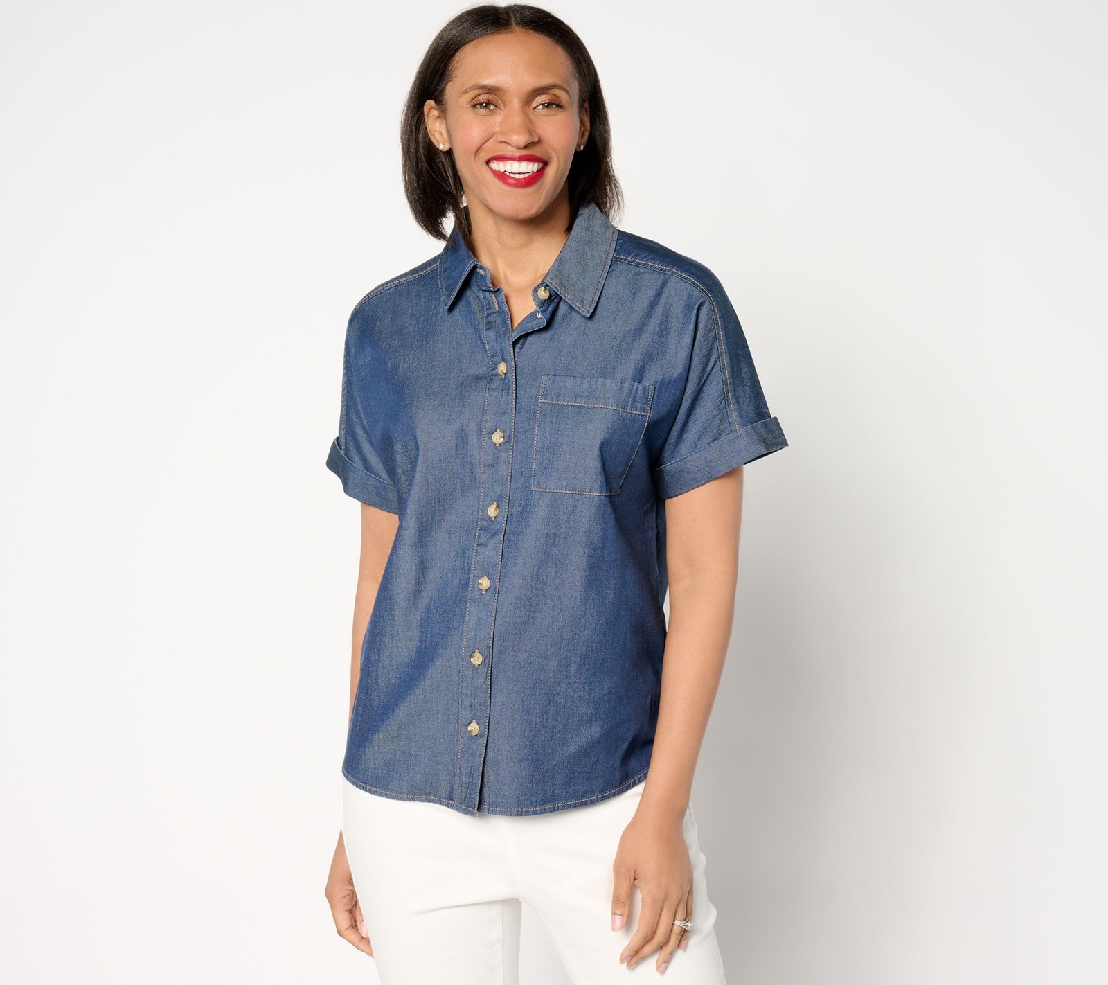 Joan Rivers Classics Collection Women's Top Sz L Short-Sleeve Blue A672766