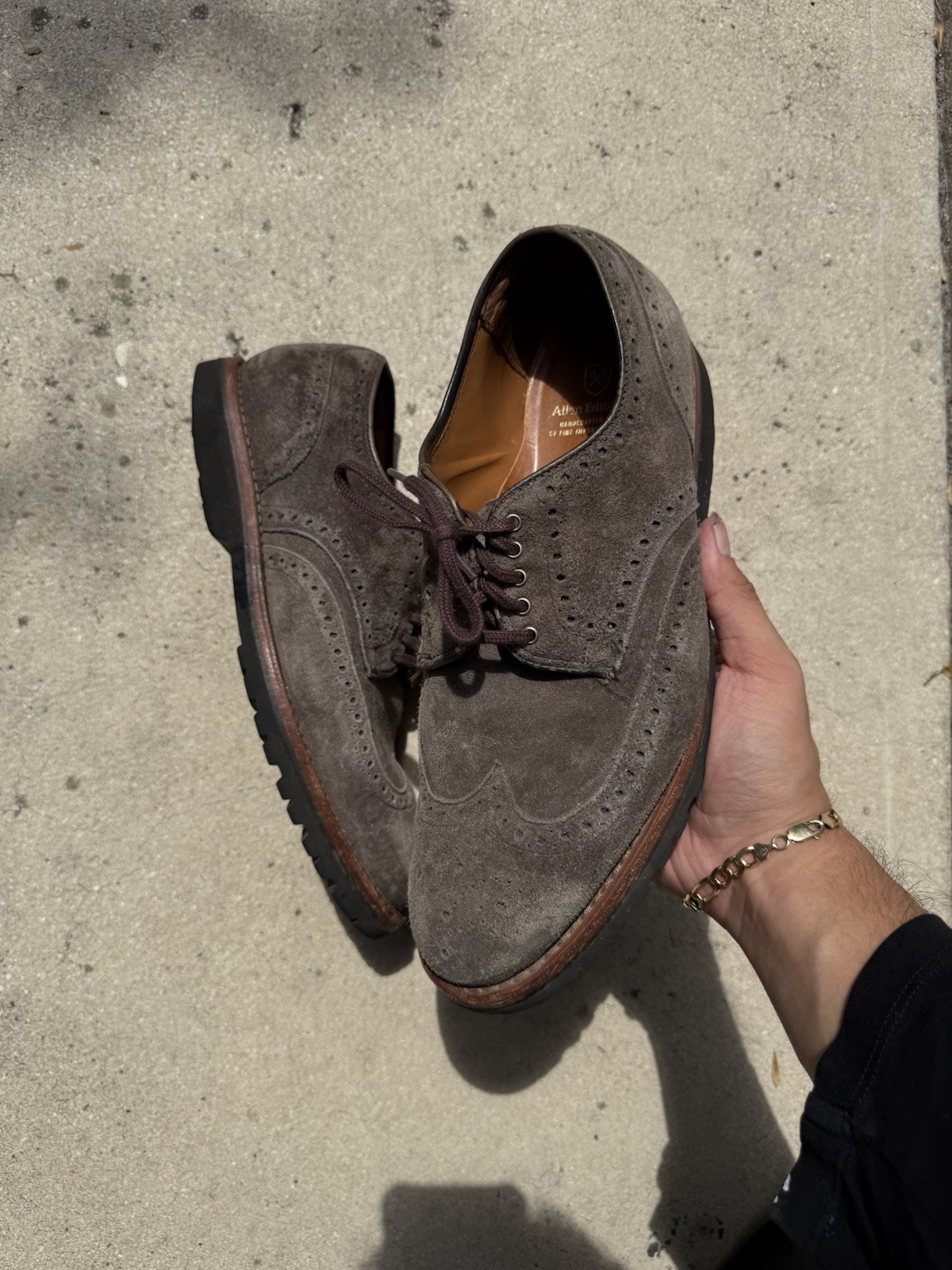 SAOLA Scarpe eleganti Allen Edmonds Tate a coda di rondine in camoscio Brogue Derby da uomo 10 3E