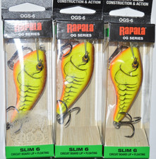 3 lures rapala ogs-6 ogs06 dives 6' crankbait 2.75"  mossy chartreuse crawdad