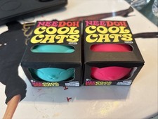 Schylling Nee Doh Cool Cats Teal  Red Tear-Resistant Squeeze Ball Toy lot of 2