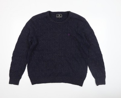 John Partridge Herren Pullover blau Zopfmuster Baumwolle Wolle L