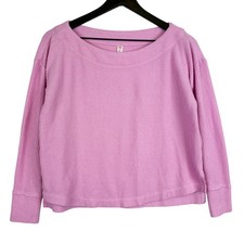 Anthropologie Daily Practice Boat Neck Waffle Knit Sweatshirt Pink - 2XS XXS