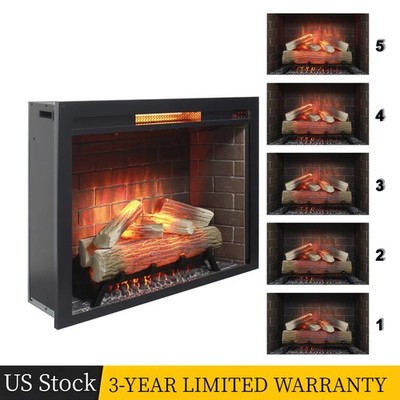 33'' Infrared Electric Fireplace Insert Touch Panel Home Heater Smokeless Firebox